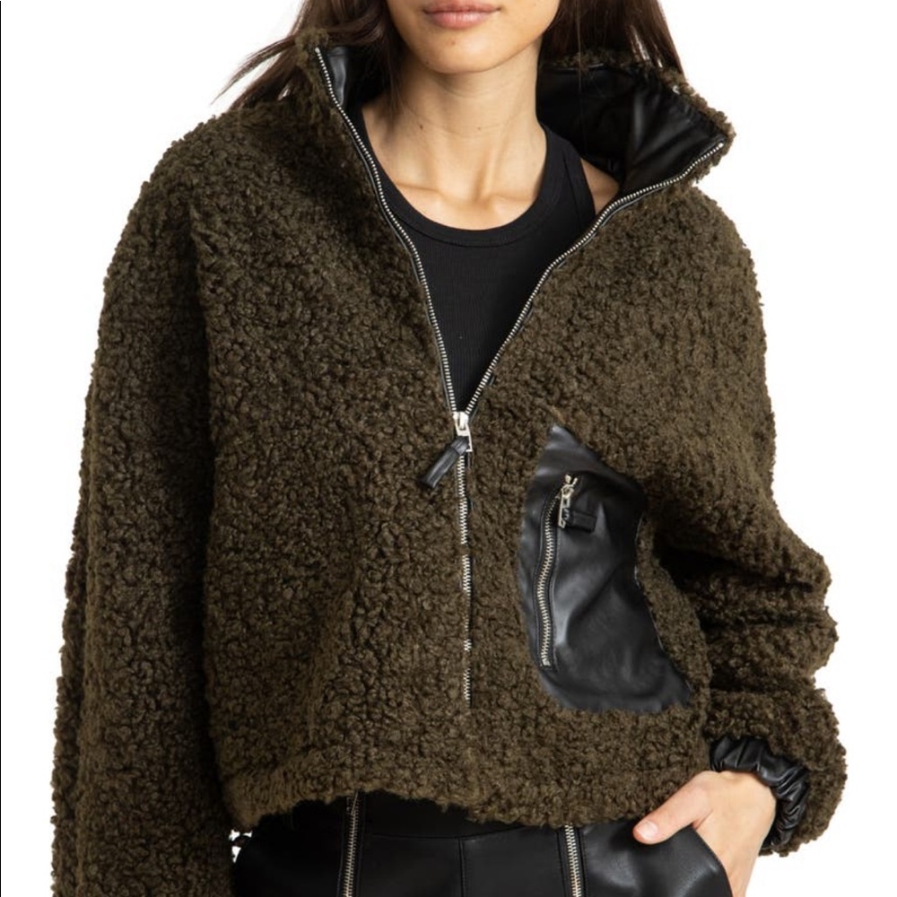 BLANKNYV Faux Shearling with Faux Leather Trim Bomber Jacket